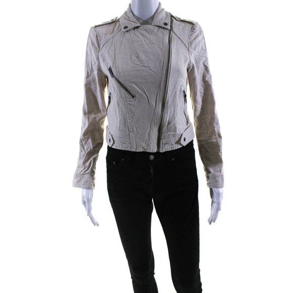 Greylin Anthropologie Womens Long Sleeve Full Zip Crop Biker Jacket Tan Size S - Picture 1 of 6